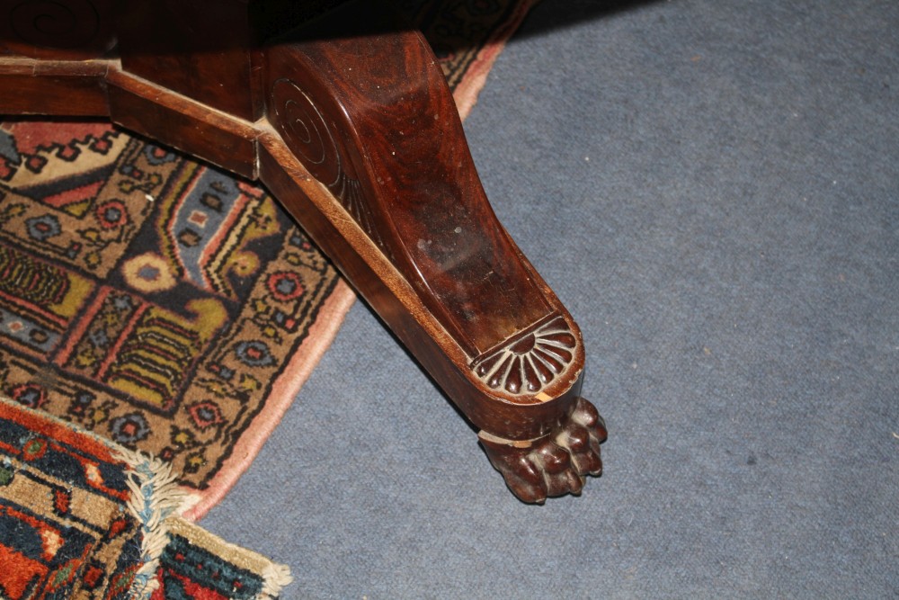 A French mahogany centre table, with simulated marble painted pine top, W.187cm D.80cm H.76cm